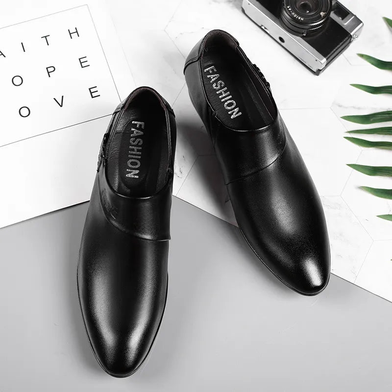 Mazefeng Brand New Business Men Oxfords Shoes Set of Feet Black Brown Male Office Wedding Pointed Men's Leather Shoes Size 38-48