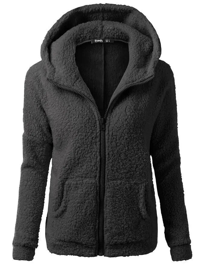 Fashion Zipper Cardigan Women Winter Sherpa Fleece Sweater Oversized 5XL Hooded Sweaters Winter Coat Tops Pull Femme Hiver