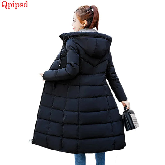 Plus Size M-6XL Down Jackets 2023 New Women Winter Coat Long Slim Thicken Warm Jacket Cotton Padded Jacket Outwear Hooded Parkas