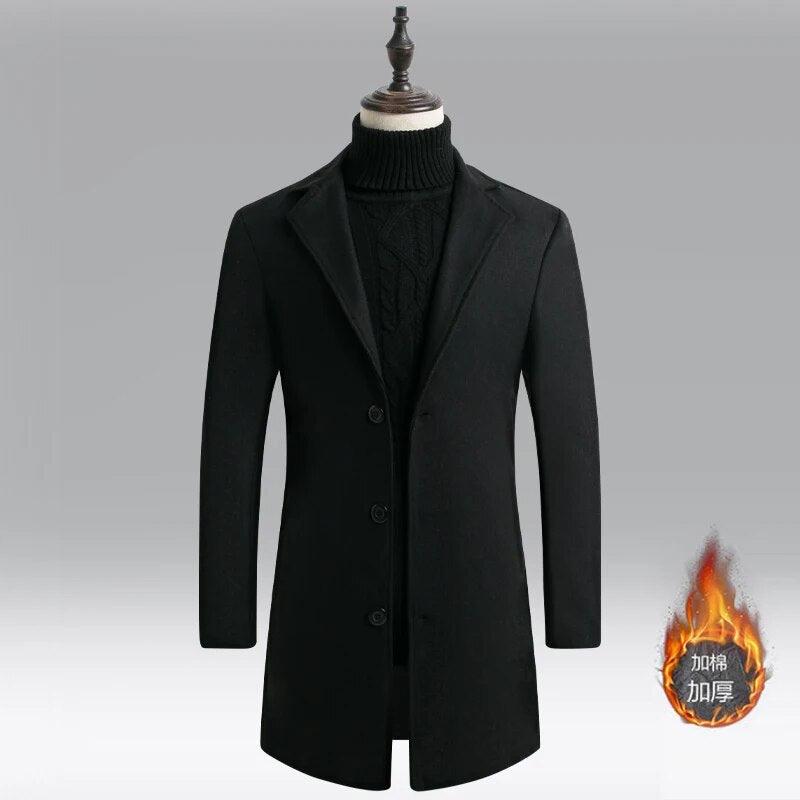 Men's Winter Warm Wool Blend Trench Coat Double Breasted Fashion Long Coat Men's Classic T Coat Plus Size 3xl Winter Coat Men